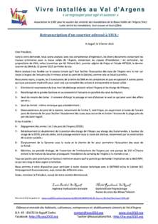 Courrier de MM. Louis Berthod et Michel Rouilleault à VIVA, concernant les travaux prioritaires urgents dans la basse vallée de l'Argens.