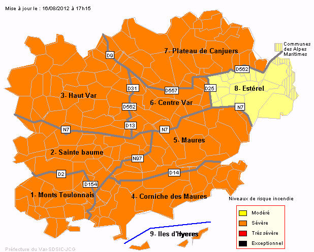 Carte de vigilance incendie émanant de la Préfecture du Var